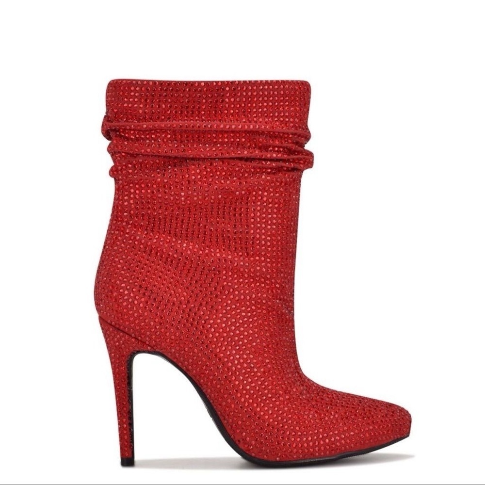 NINE WEST Dazzle Red Rhinestone Stilletto High Heel Slipper Booties - Picture 2 of 8
